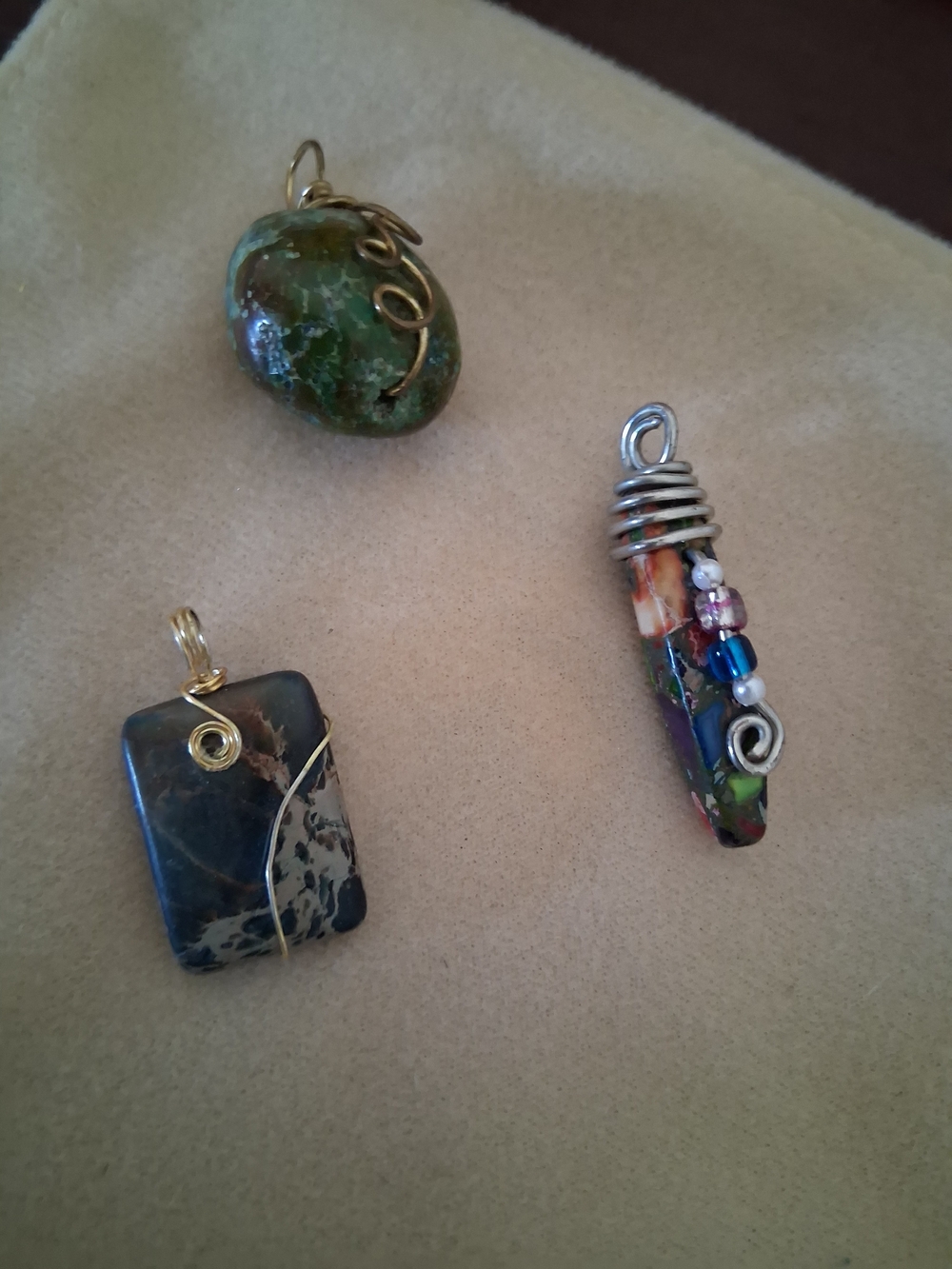 Handcrafted Multicolor & Green Stone Wire-Wrap Pendant Trio